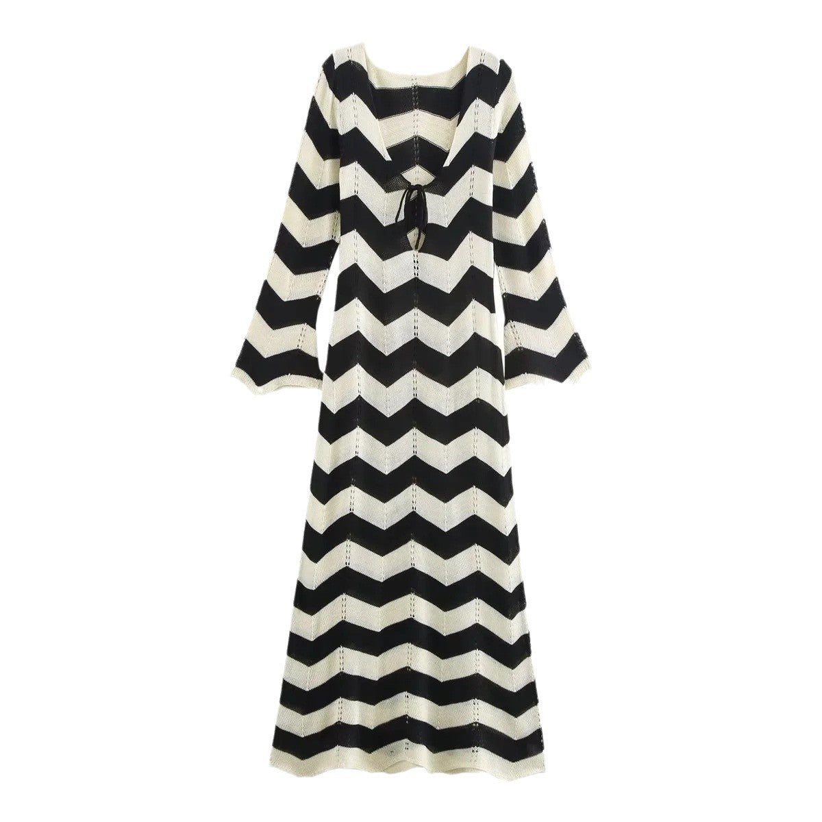 Damen Strickkleid mit Zickzackmuster und weit geschnittenen Ärmeln Sovae