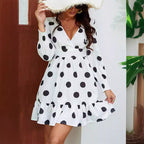 Damen Polka Dot Kleid mit Volant Sovae
