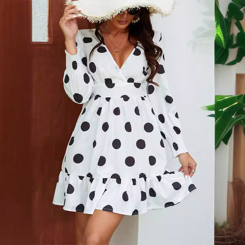 Damen Polka Dot Kleid mit Volant Sovae