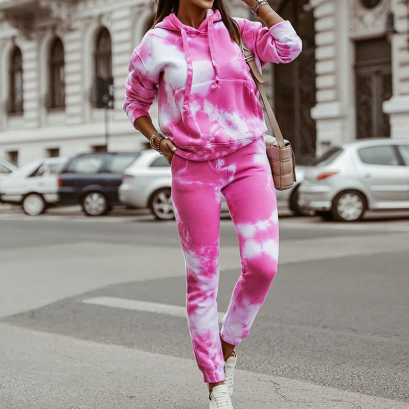 Damen lässiges Kapuzen-Sweatpants-Set im Batikdesign Sovae