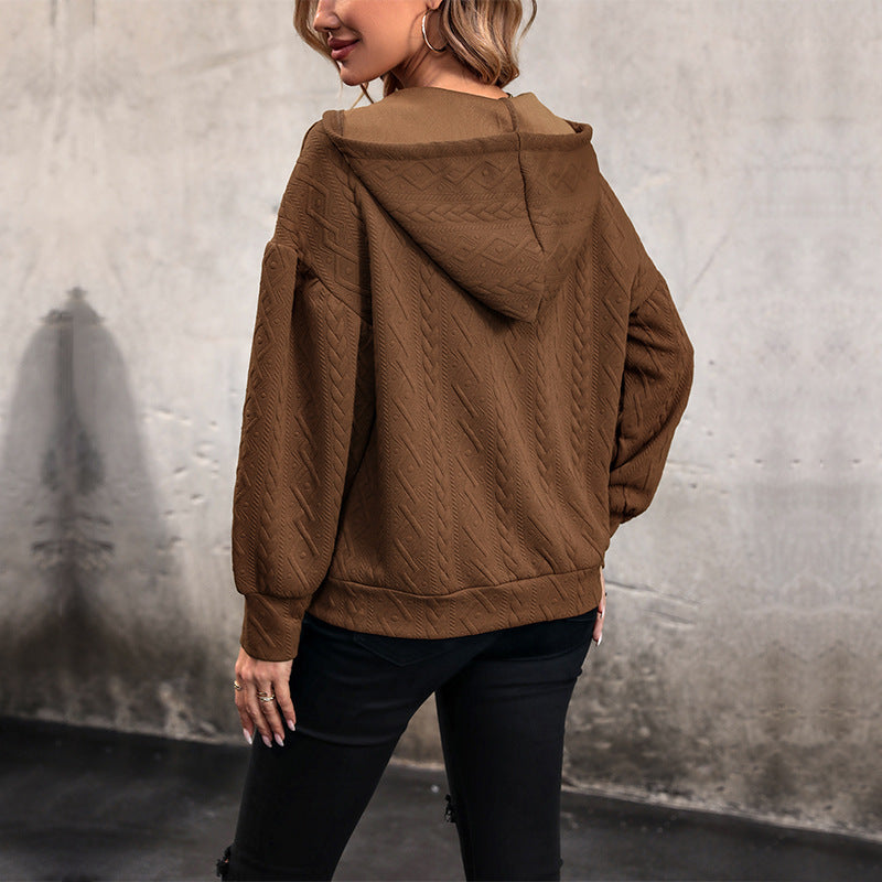 Damen Kapuzenpullover mit strukturiertem Zopfmuster Sovae