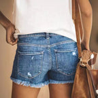 Damen Zerrissene Denim-Shorts mit fransigen Säumen Sovae