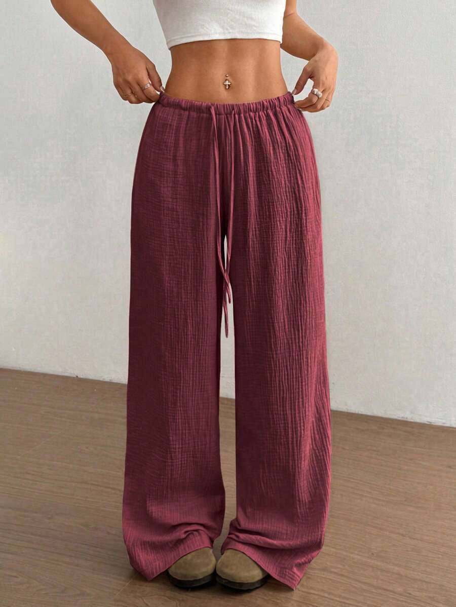 Damen Luftige Palazzo-Hose mit elastischem Bund Sovae