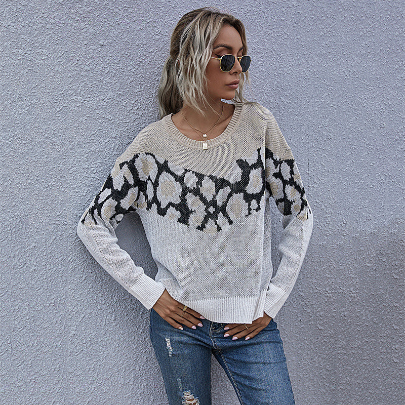 Damen Strickpullover mit modernem grafischen Muster und lässigem Schnitt Sovae