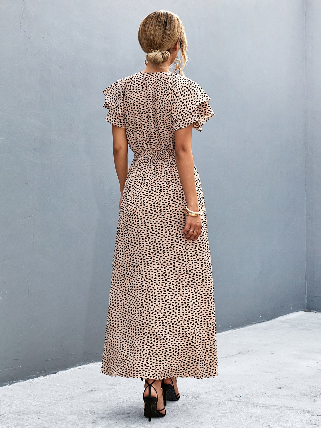 Damen Maxikleid mit modernem Rüschendesign und elastischem Taillenbund Sovae