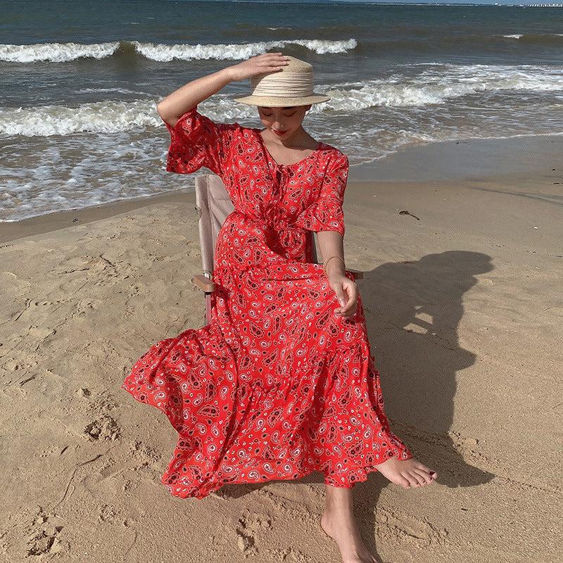 Damen Boho Maxikleid mit lässigem Schnitt und verspieltem Muster Sovae