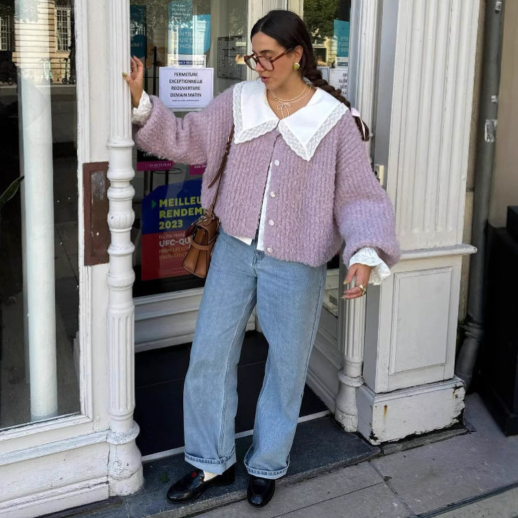 Damen Kuscheliger Strickpullover mit Knopfleiste und lässigem Schnitt Sovae