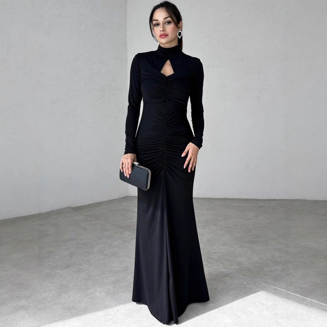 Damen Elegantes Maxikleid mit hochgeschlossenem Design und raffinierten Raffungselementen Sovae
