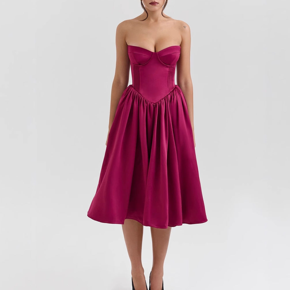 Damen elegantes Midikleid mit herzförmigem Ausschnitt und floralem Muster Sovae