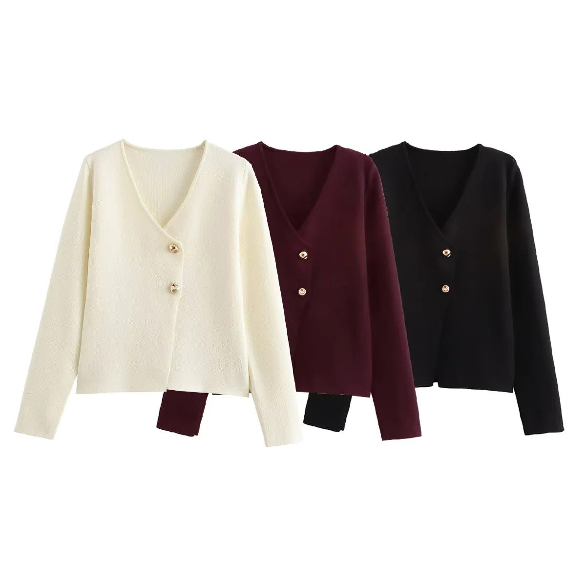 Damen angenehm weicher Strickpullover mit elegantem V-Ausschnitt und maritimen Knopfdetails Sovae