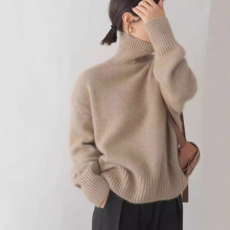 Damen Pullover mit hohem Kragen und weichem Materialmix Sovae