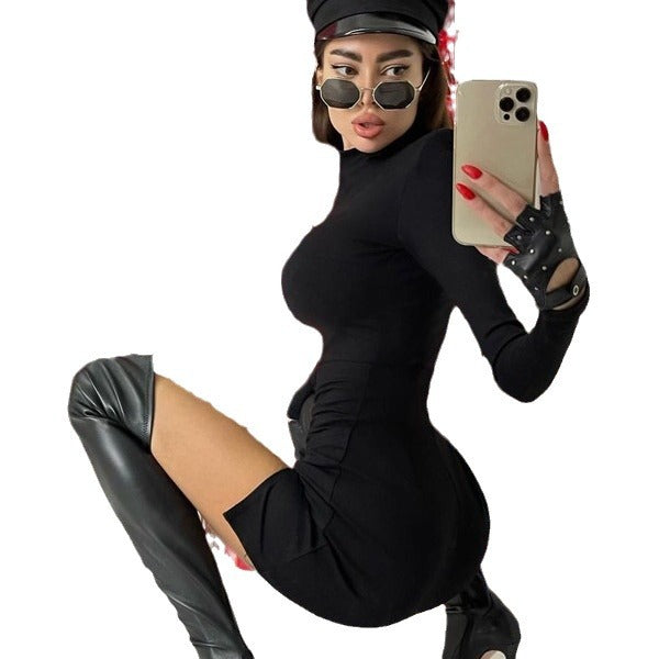 Damen figurbetontes Minikleid mit elegantem Stehkragen Sovae