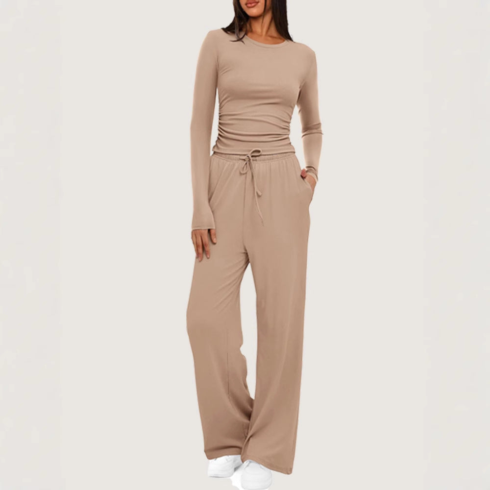 Damen Sportliches Langarmshirt und Bequeme Weite Hose Sovae