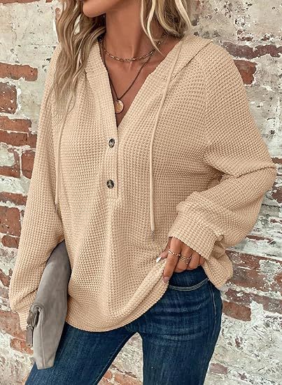 Damen Waffelstruktur Kapuzenpullover Sovae