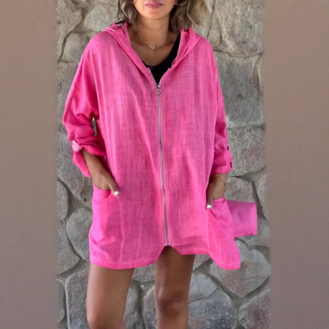 Damen lässige Zip-Hoodie-Jacke mit Taschen Sovae