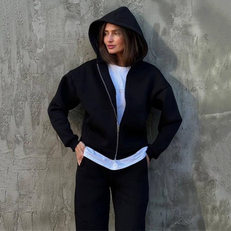 Damen bequemer Fleece-Trainingsanzug mit hohem Kragen Sovae