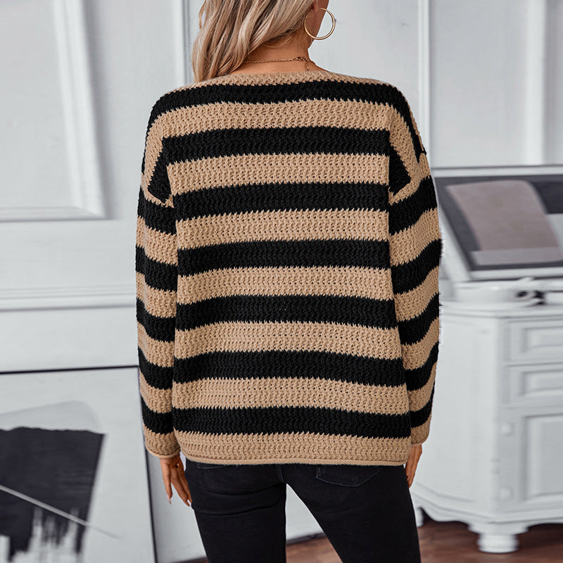 Damen lockerer Strickpullover im maritimen Streifendesign Sovae