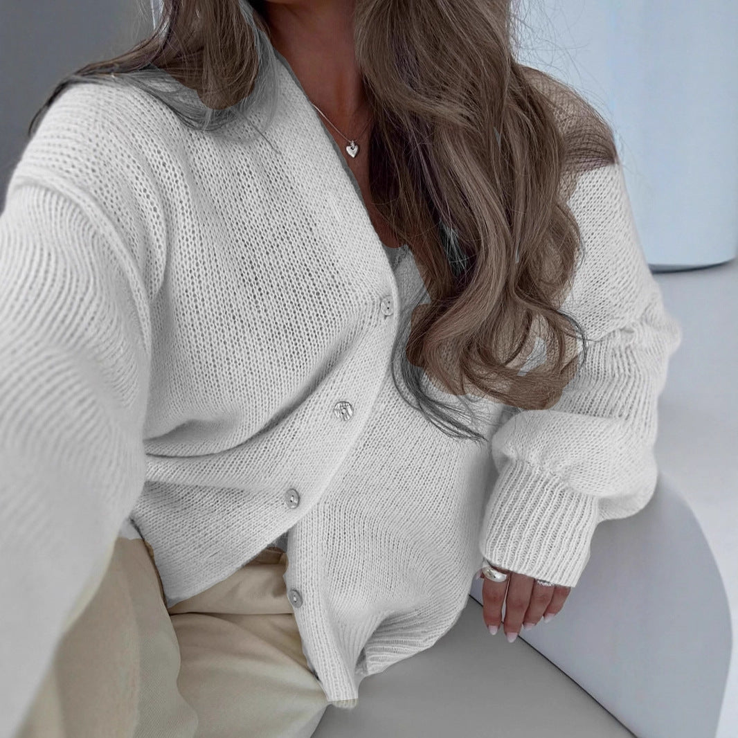 Damen Flauschiger V-Knopf Cardigan Sovae