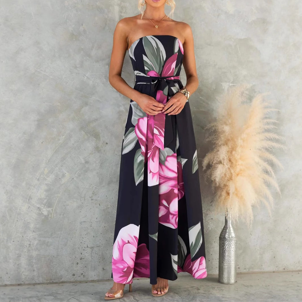 Damen Strapless Maxikleid mit floralen Akzenten Sovae