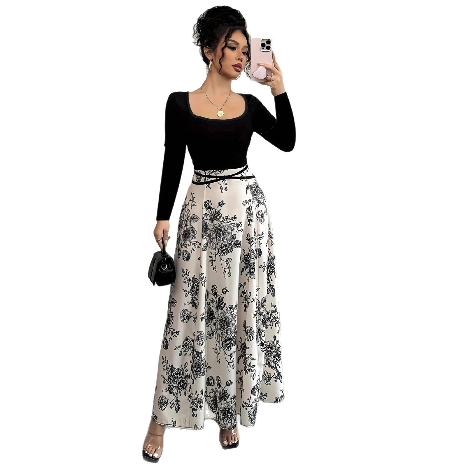 Damen Elegantes Maxikleid mit floralen Prints und tailliertem Schnitt Sovae