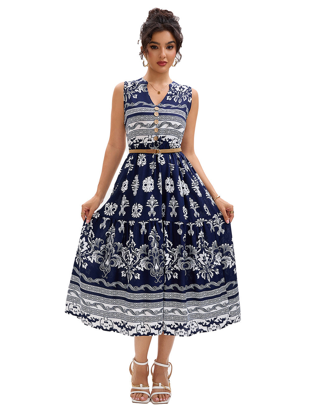 Damen Midikleid mit floralen Mustern Sovae