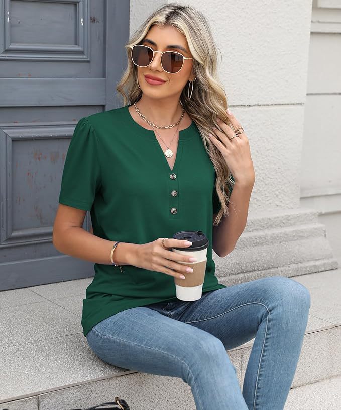 Damen modisches und bequemes Kurzarm-Shirt mit Knopfdetails Sovae