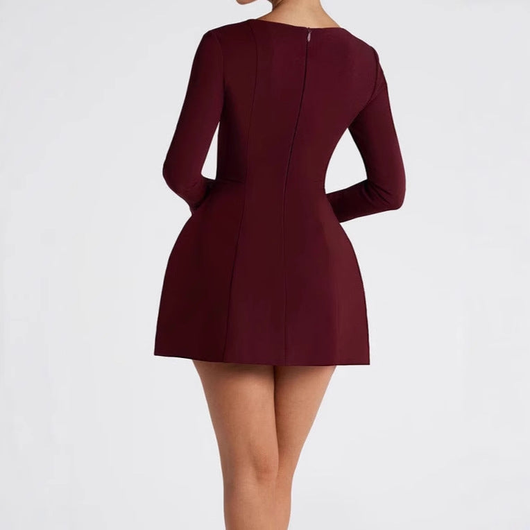 Damen Elegantes Minikleid mit Quadrat-Ausschnitt und ausgestellten Ärmeln Sovae