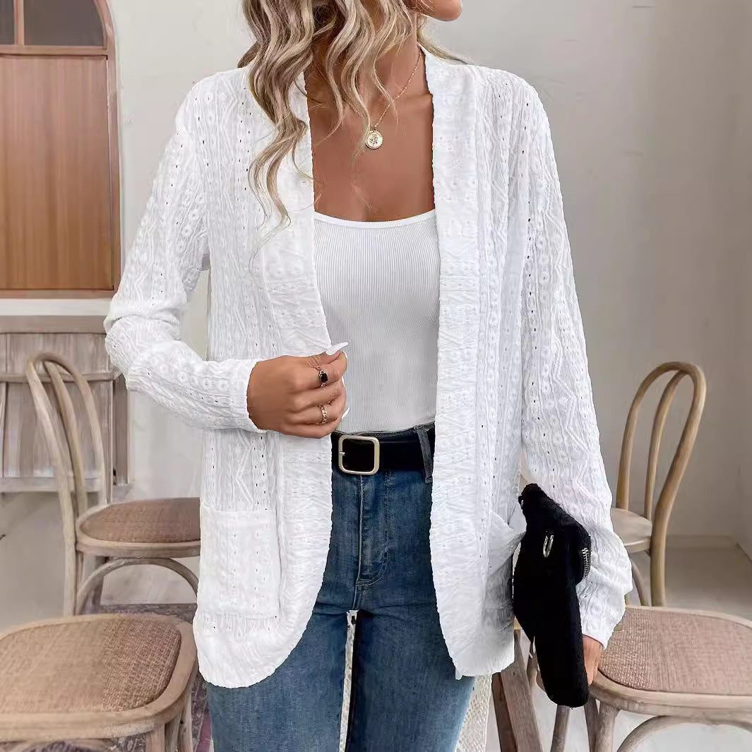 Damen Elegante Strickjacke mit feiner Lochmusterung Sovae