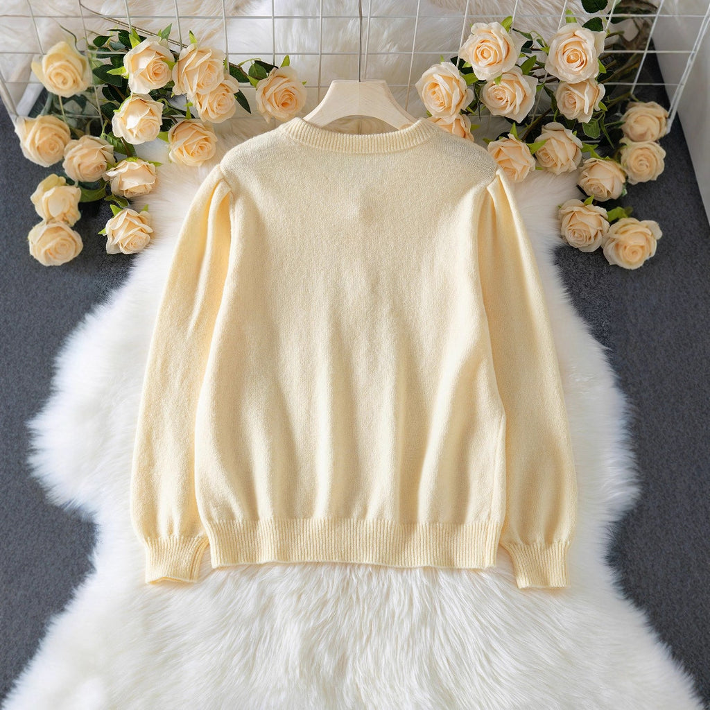 Damen elegante Strickjacke mit feinen Lochmustern und Perlmuttknöpfen Sovae