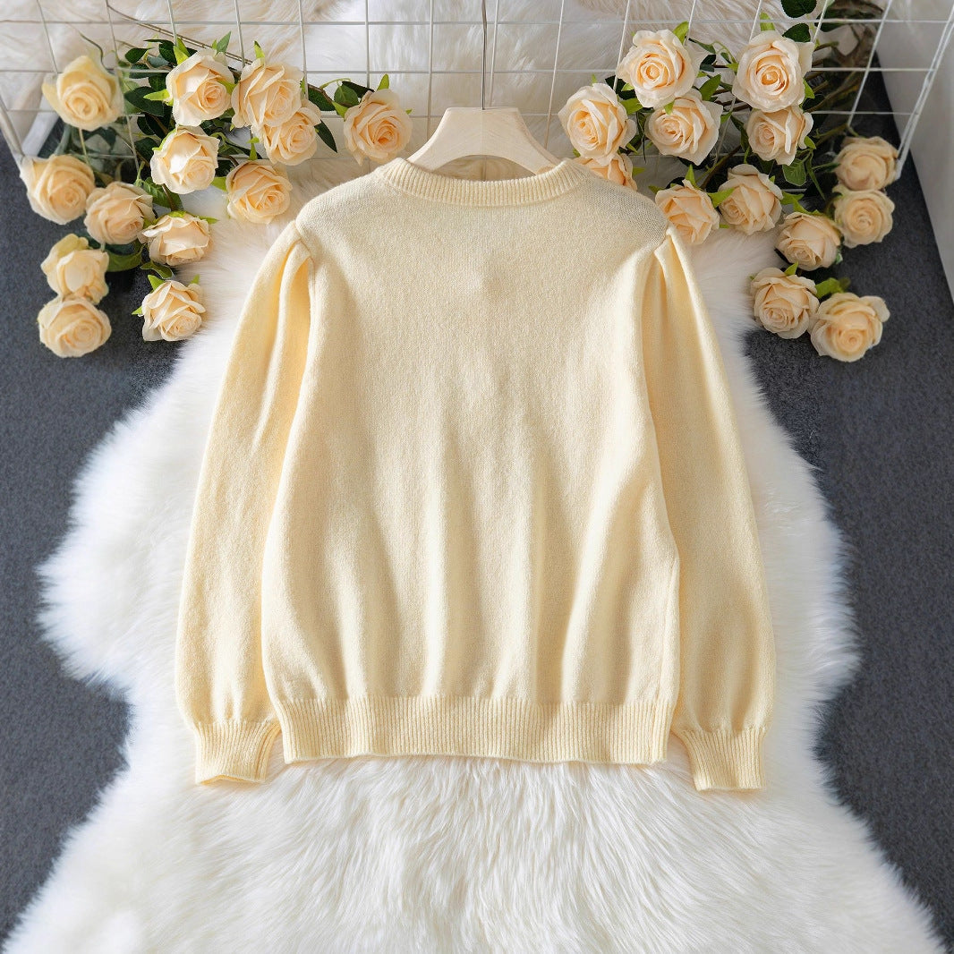 Damen elegante Strickjacke mit feinen Lochmustern und Perlmuttknöpfen Sovae