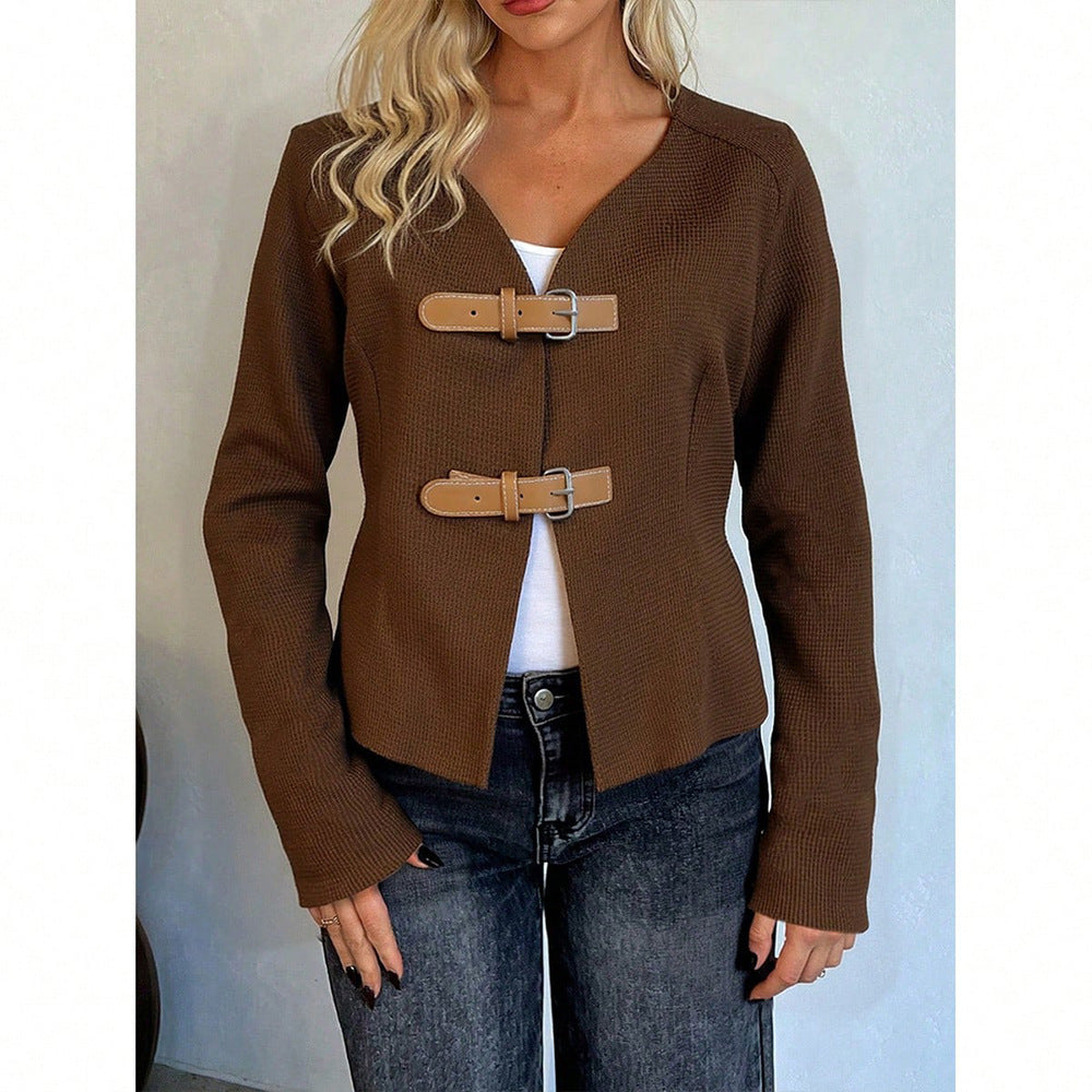 Damen modische Jacke mit Gürtelverschluss Sovae