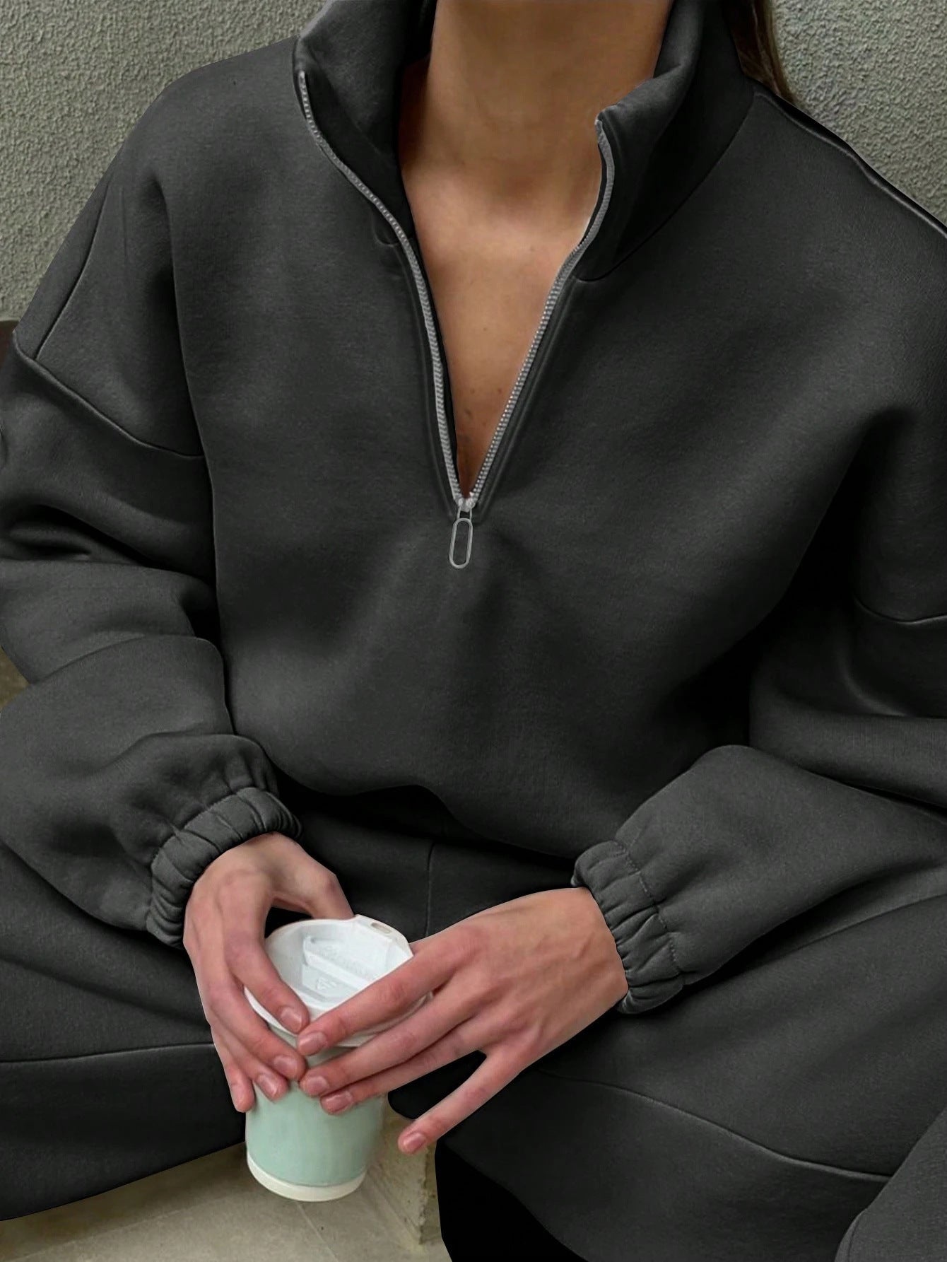 Damen Fleece-Hoodie mit halbem Reißverschluss Sovae