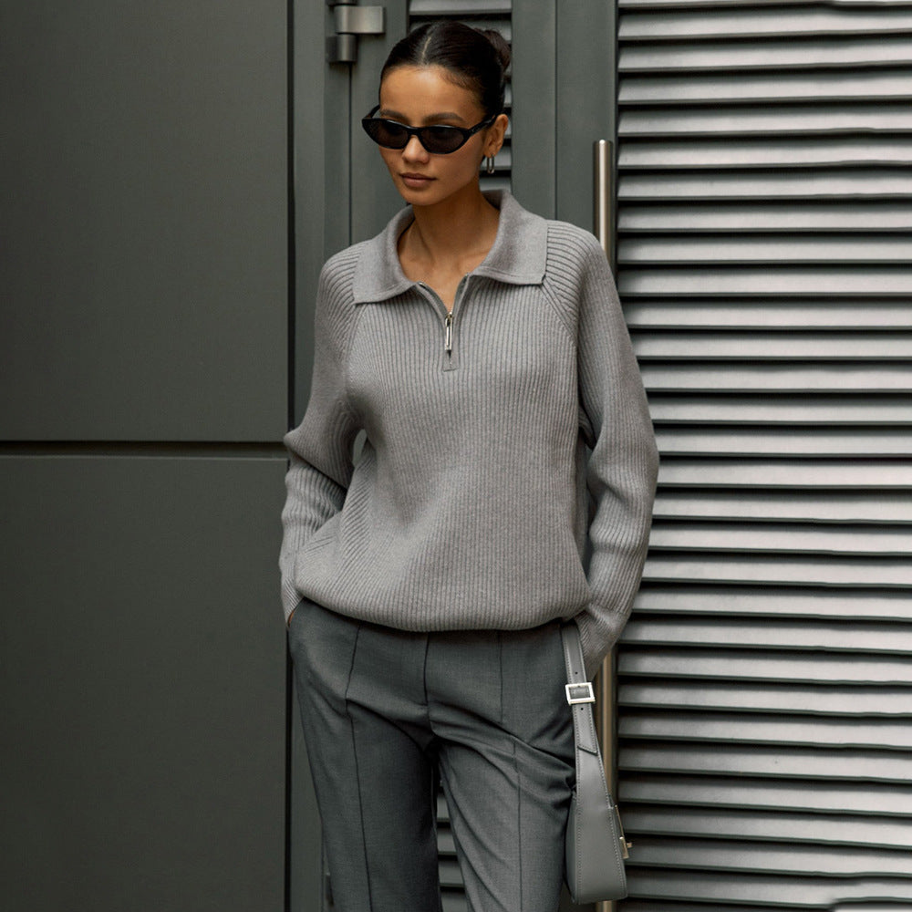Damen Gemütlicher Feinstrickpullover mit Kängurutasche und Kragen Sovae