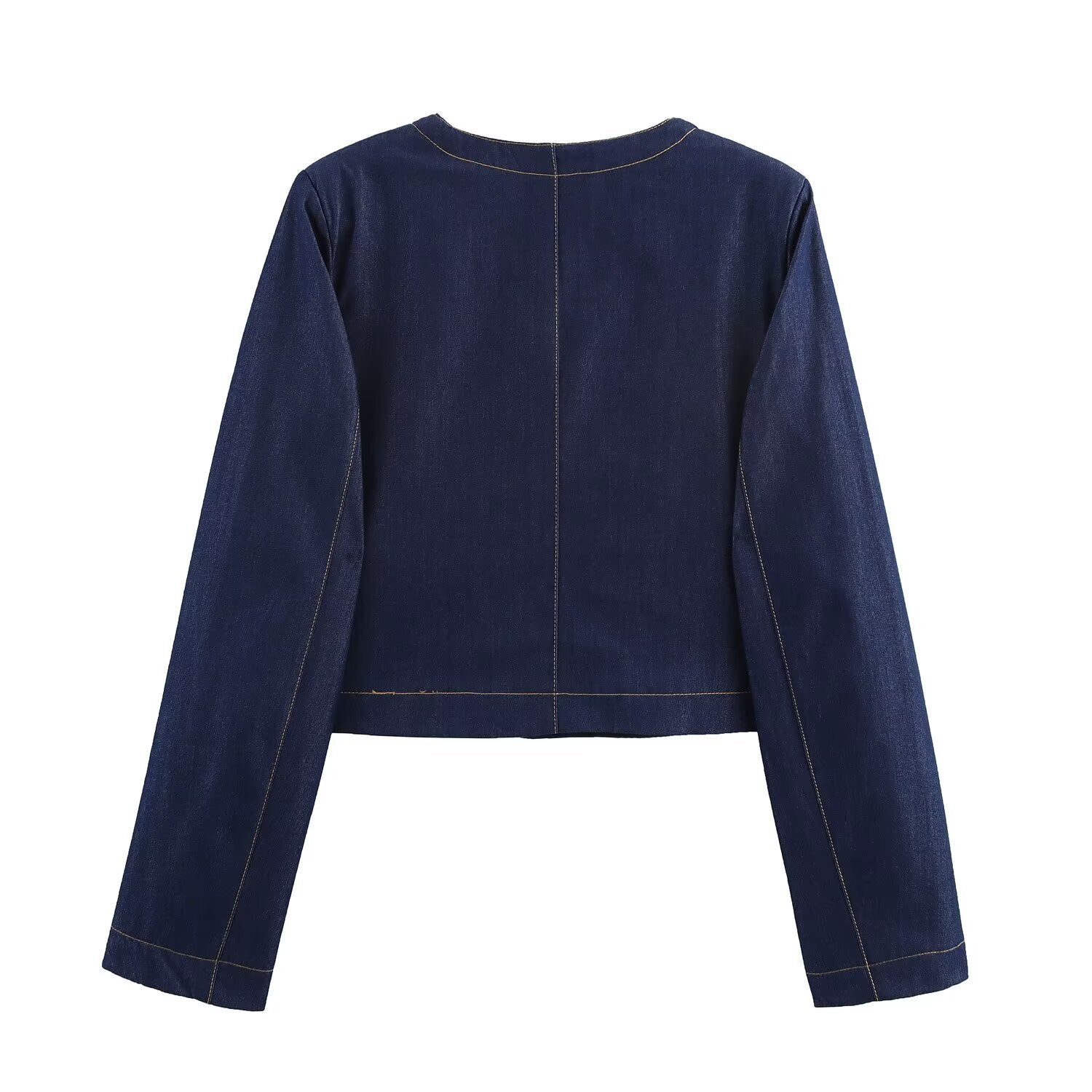 Damen cropped Jeansjacke mit aufgesetzten Taschen und eleganter Knopfdetails Sovae
