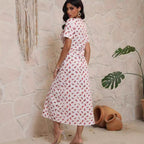 Damen Midi-Kleid mit floralem Muster und eleganter Schleife Sovae