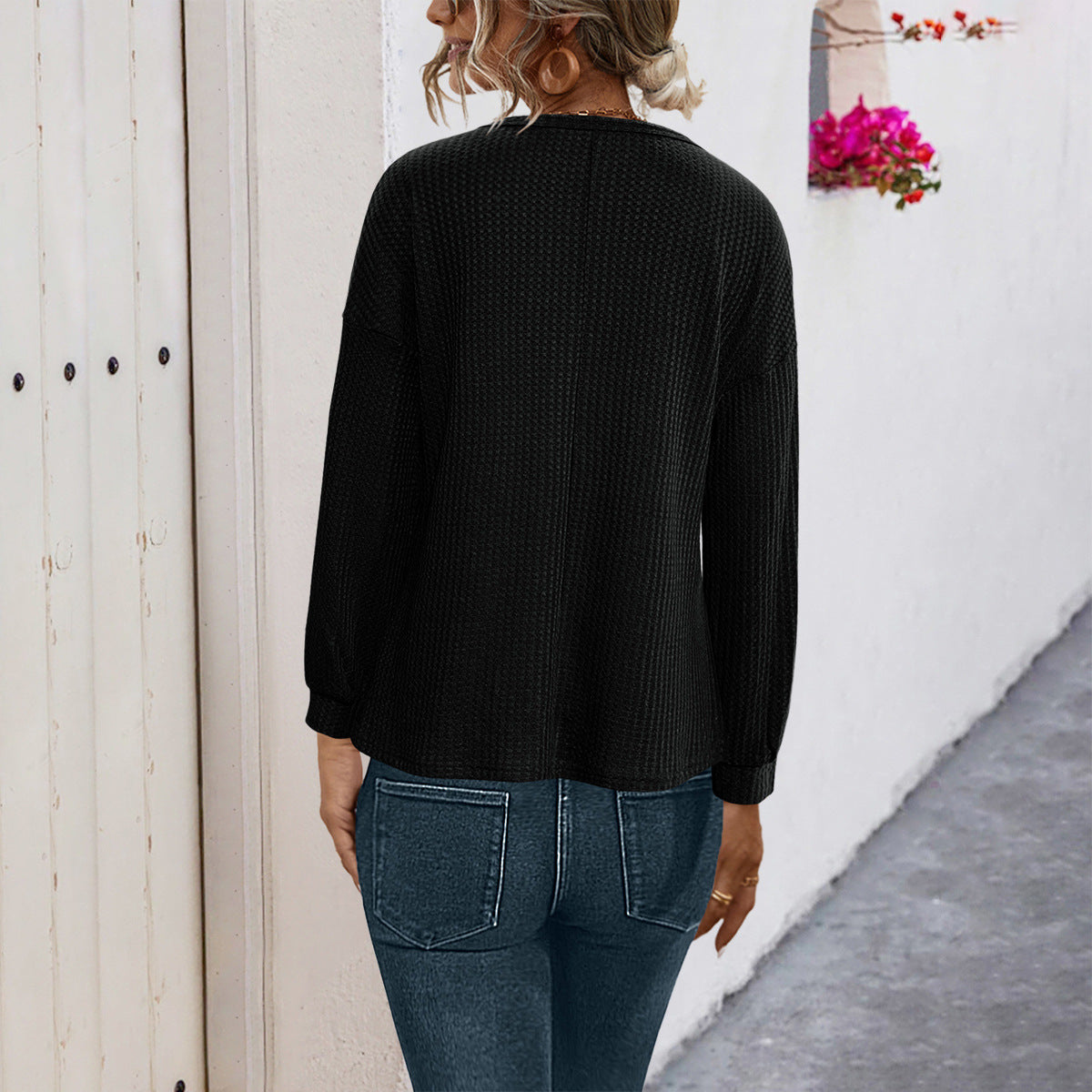 Damen lässiger Strickpullover mit dekorativen Knöpfen und weitem Schnitt Sovae