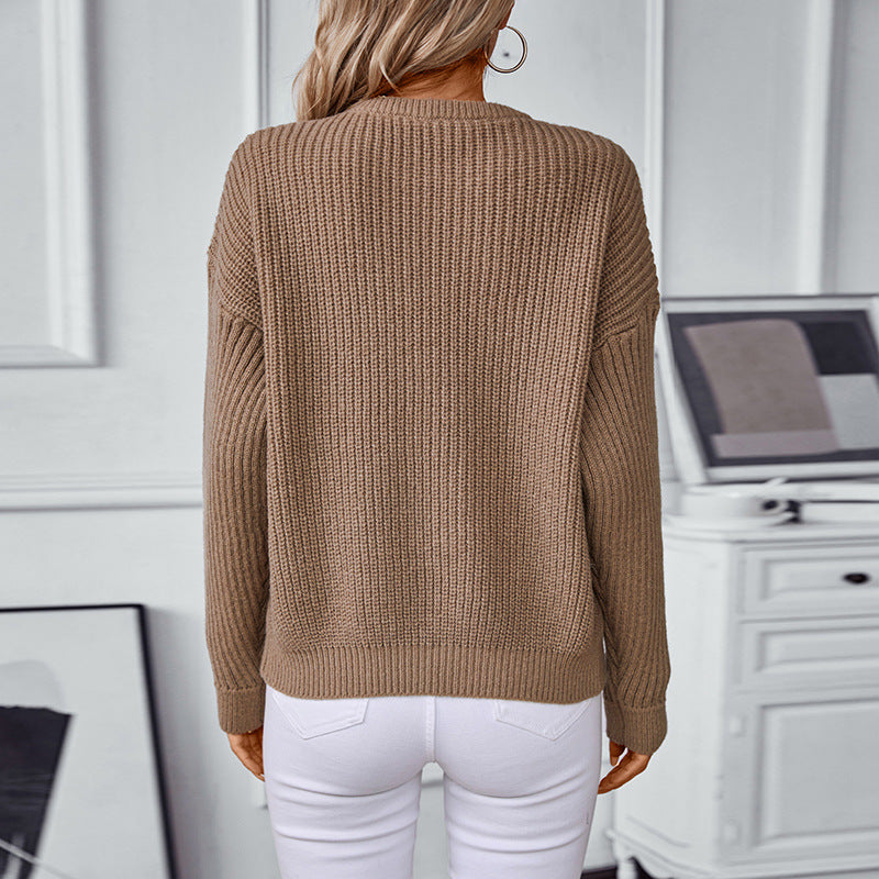 Damen modischer Strickpullover mit strukturierten Mustern und Rundhalsausschnitt Sovae