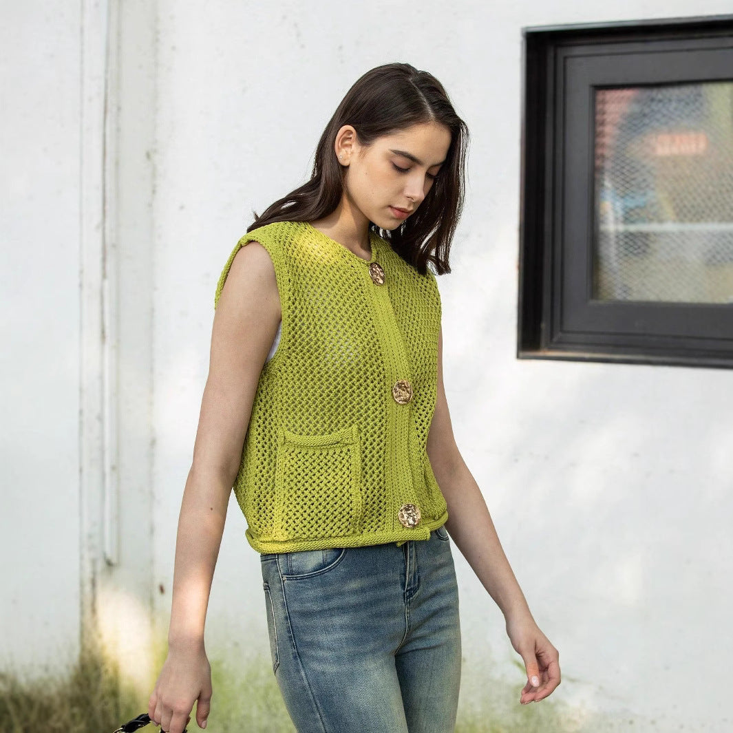 Damen Strickweste mit Knopfdetails und praktischen Taschen Sovae