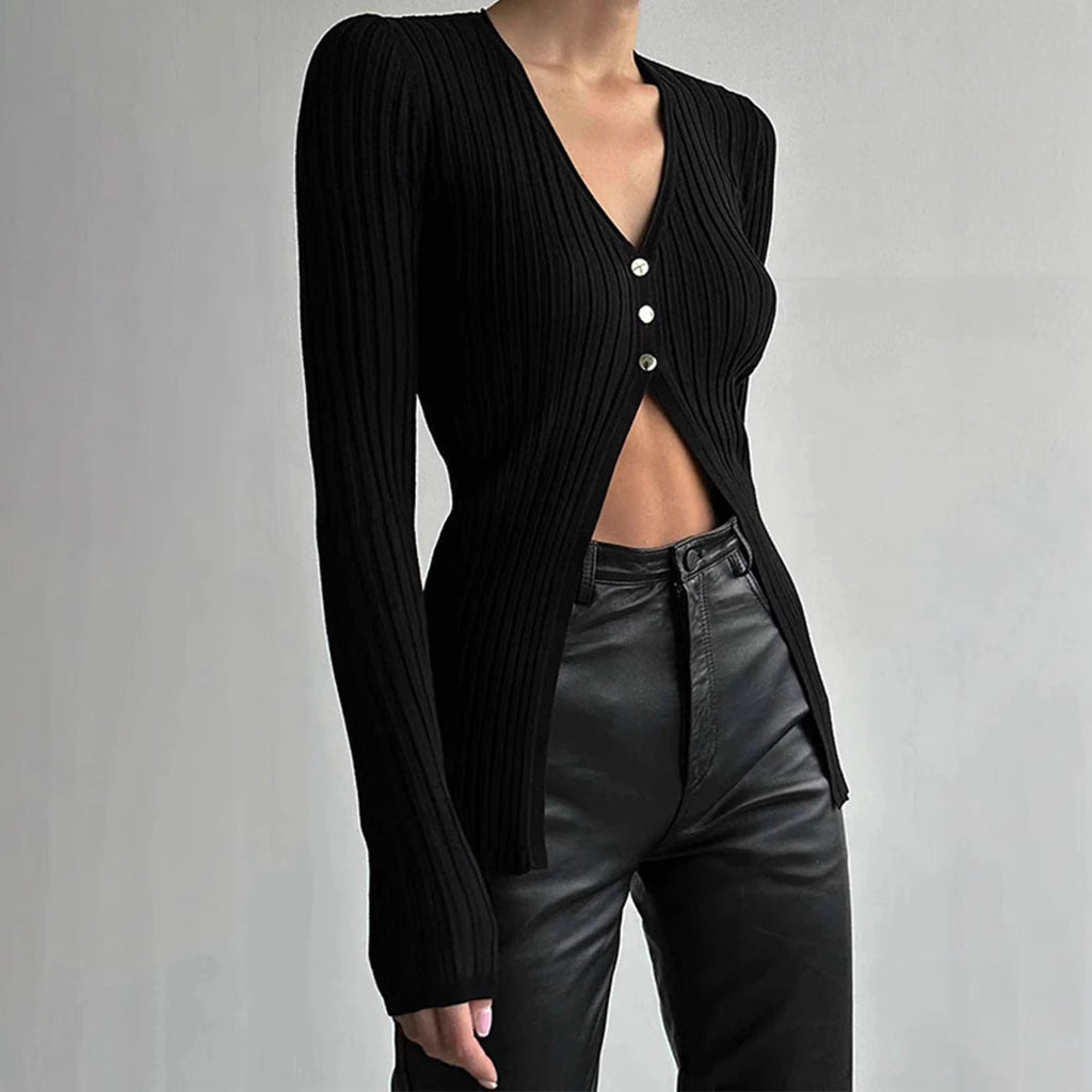 Damen modischer Strickpullover mit V-Ausschnitt Sovae