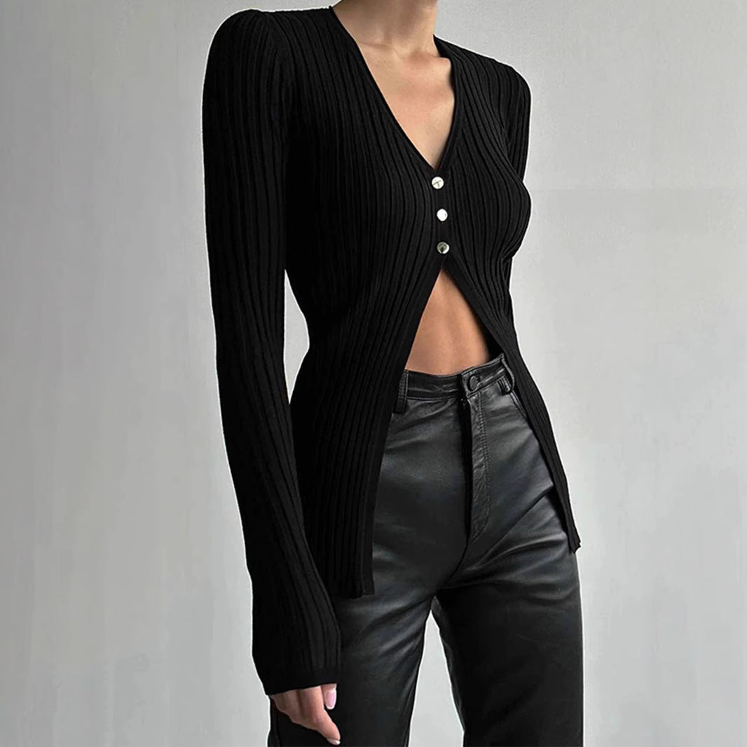 Damen modischer Strickpullover mit V-Ausschnitt Sovae
