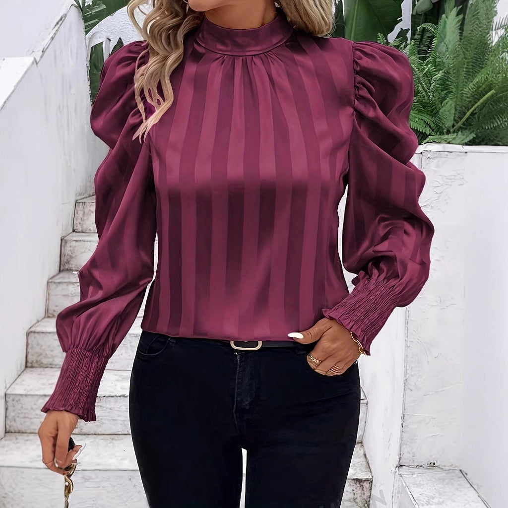 Damen Bluse mit Hochkragen und Puffärmeln Sovae