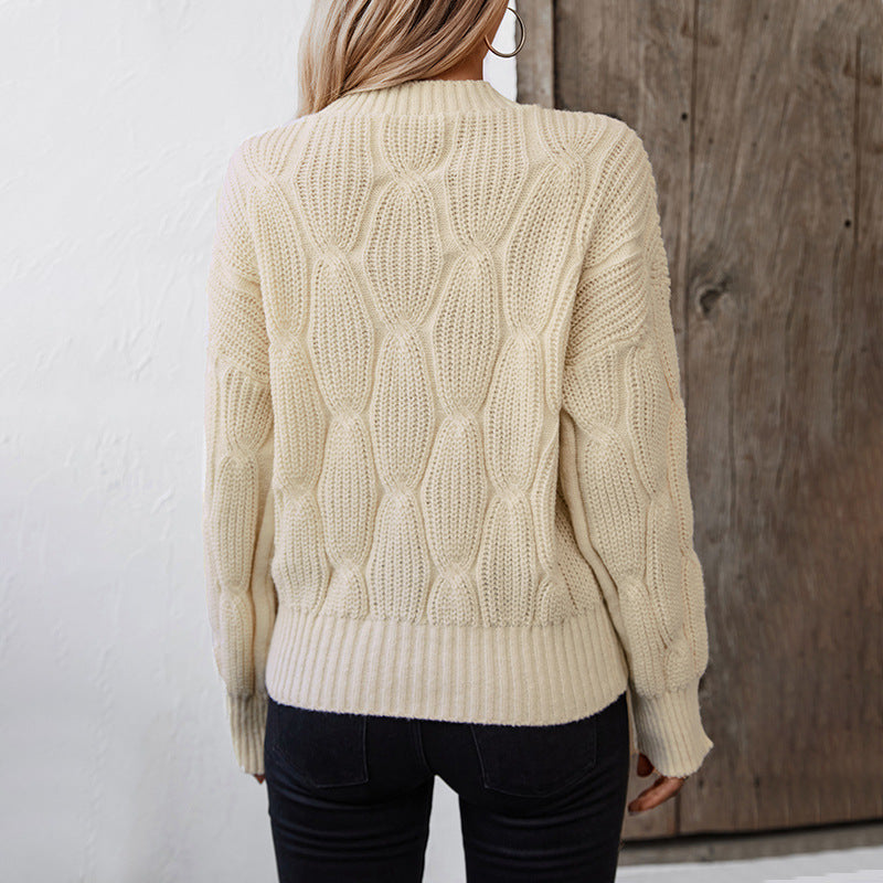 Damen Strickpullover mit dekorativem Zopfdesign und komfortabler Passform Sovae