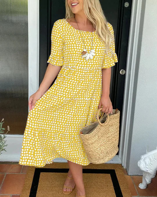 Damen Midi-Kleid mit gerafftem Design und strukturierter Spitze Sovae