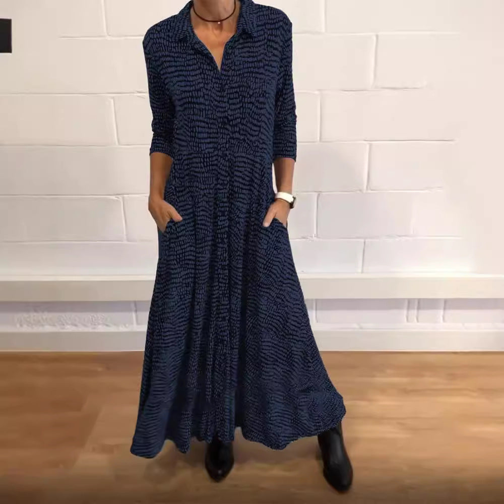 Damen Hemdblusenkleid mit angesagtem Punktmuster und praktischen Taschen Sovae