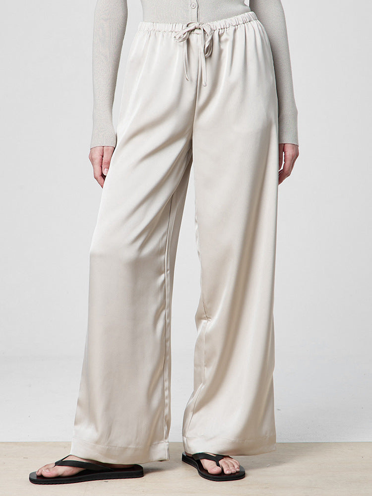 Damen Satin-Stoff-Hose mit elastischem Bund und weitem Schnitt Sovae