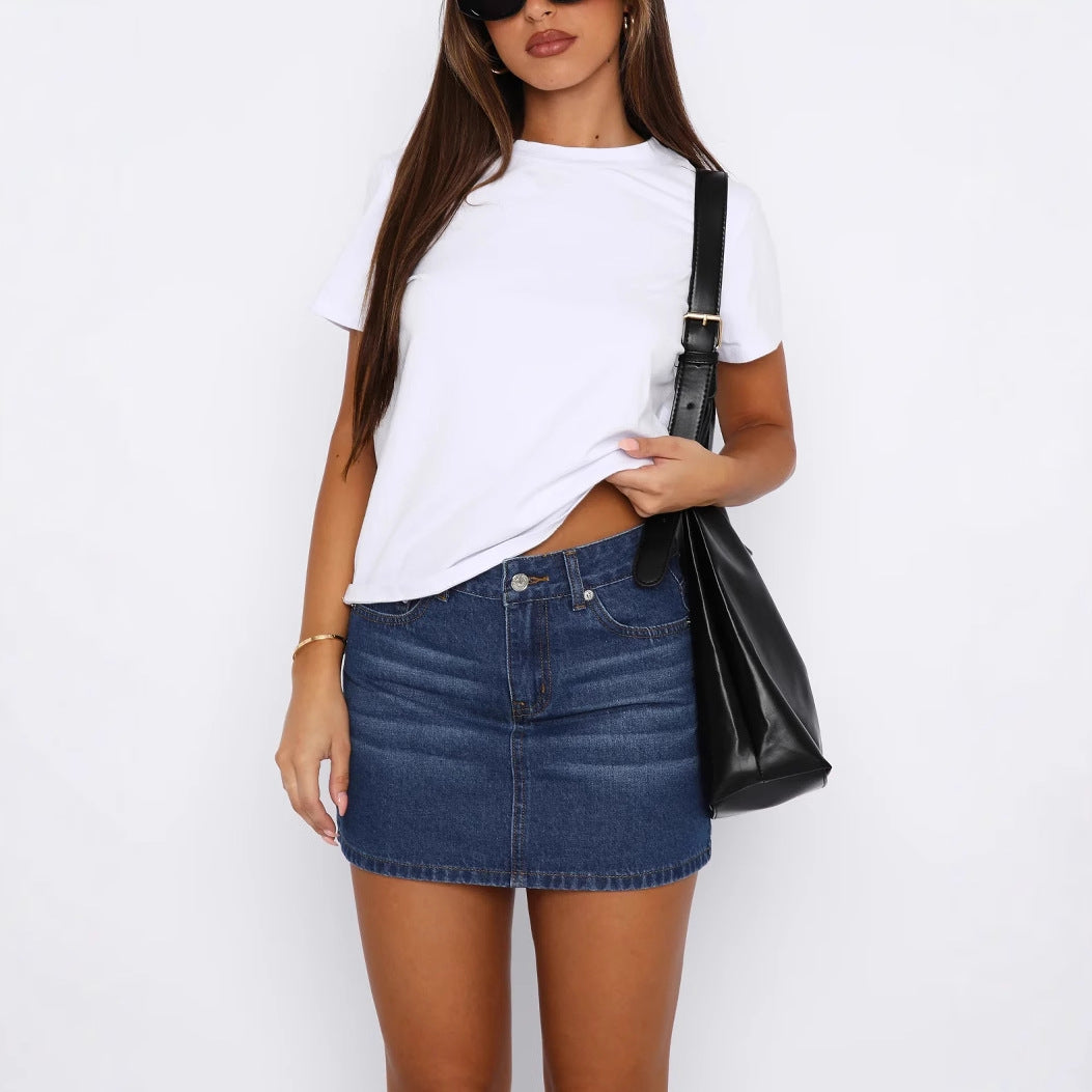 Damen Vintage Jeanskastenrock Sovae