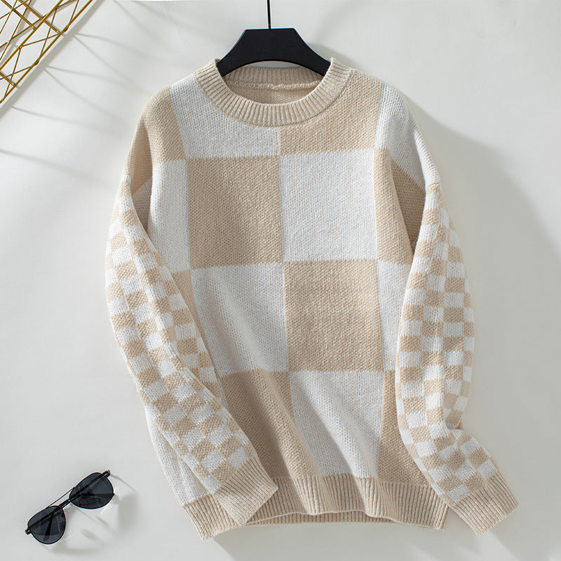 Damen modischer Pullover mit Karomuster und lässigem Schnitt Sovae