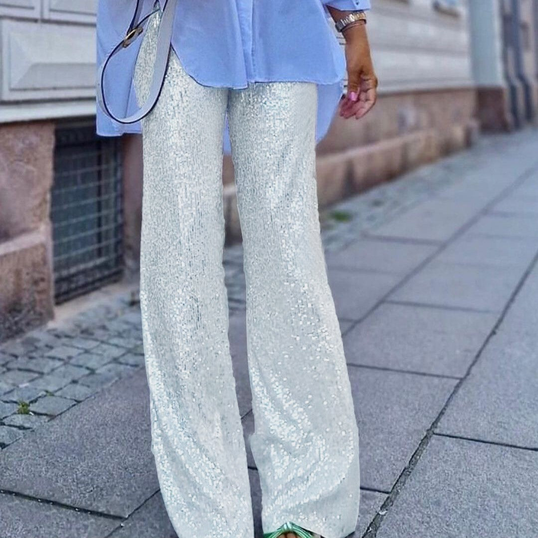 Damen Glitzernde Palazzo-Hose mit weitem Bein Sovae