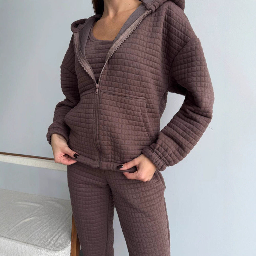 Damen Komfortables Fleece-Loungewear-Set mit kapuzensweat Sovae