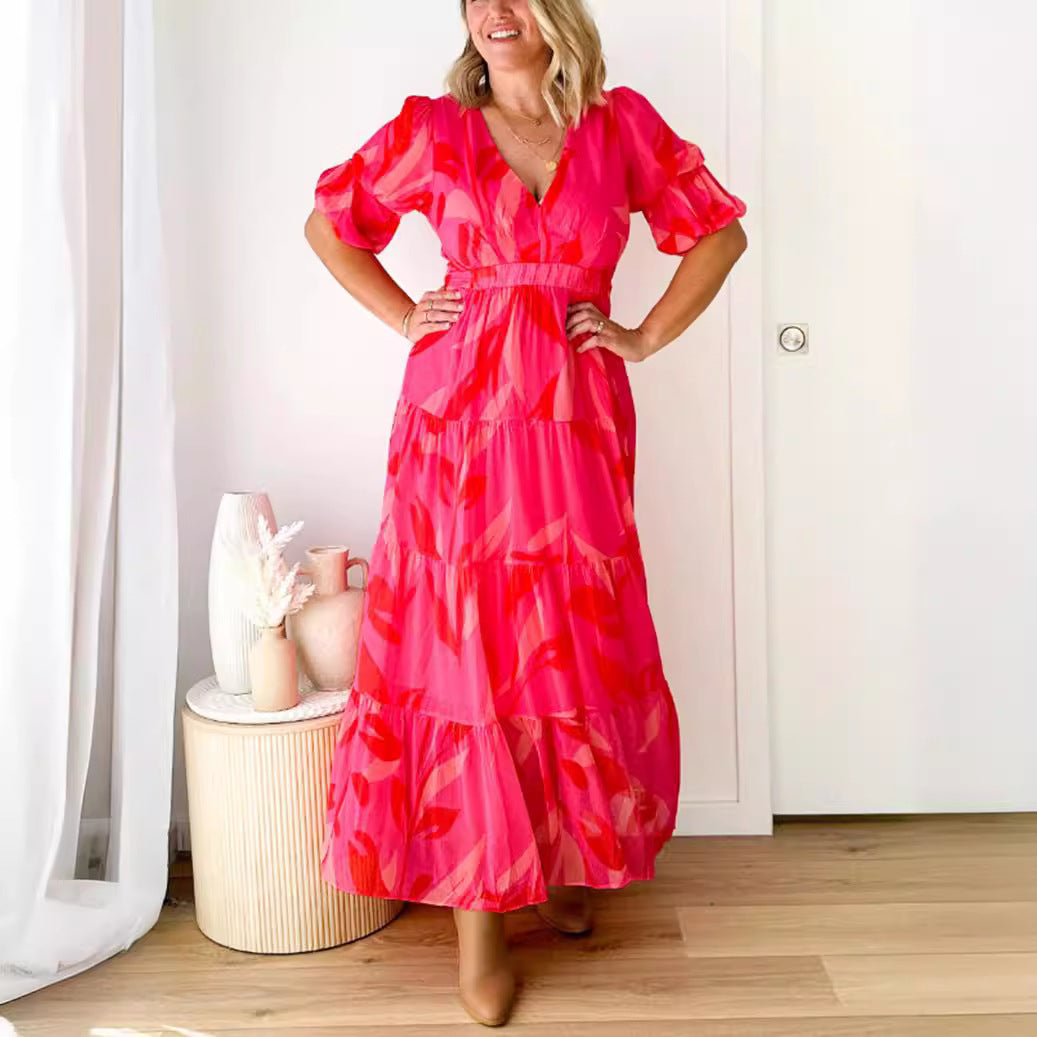 Damen Maxikleid mit voluminösen Ärmeln und floralen Details Sovae